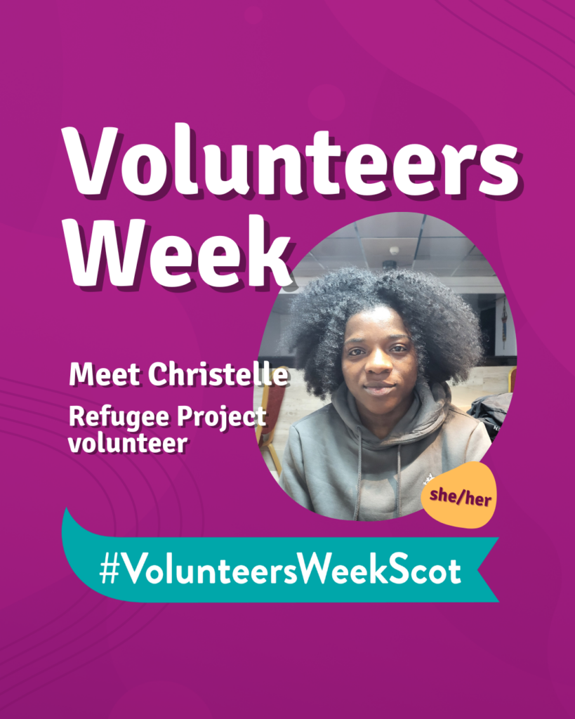 A portrait of Christelle who volunteers with our Refugee Project in Glasgow