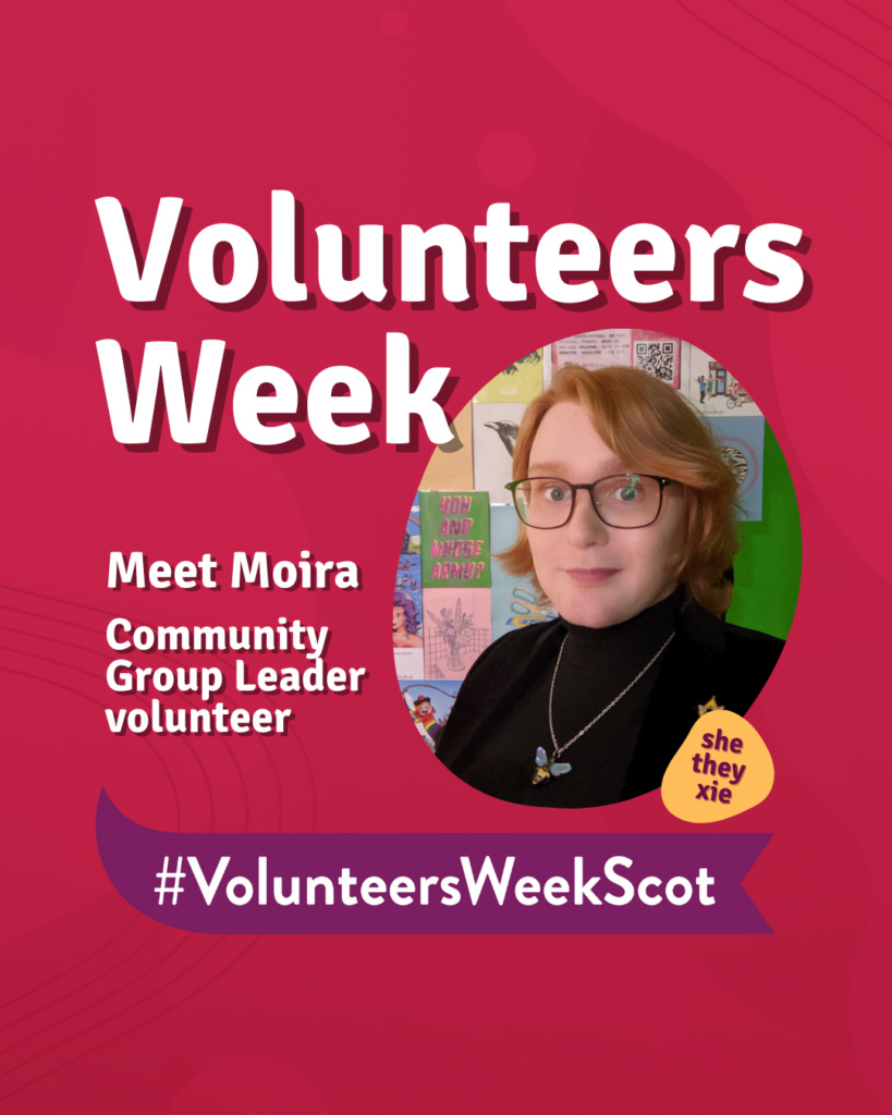 A portrait of Moira who volunteers as a community group leader