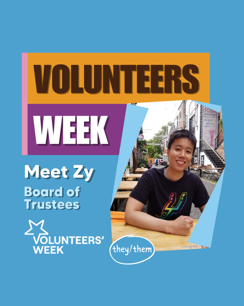 A portrait of Zy who volunteers as a Trustee on our Board
