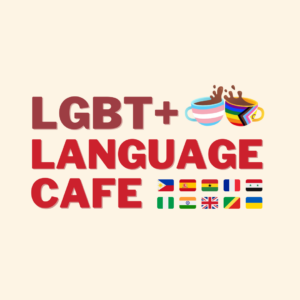 Two mugs in the Pride and trans flag colours with flags from different countries