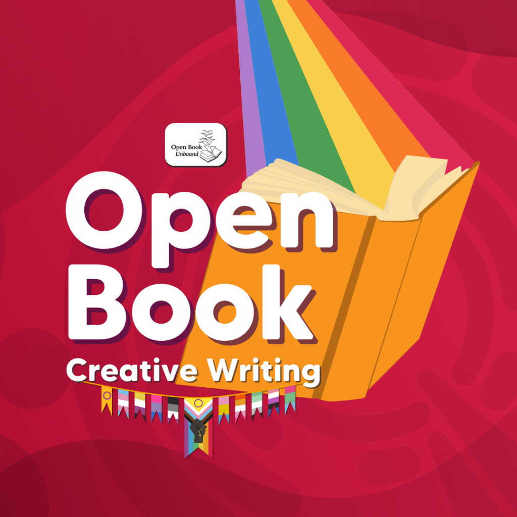 An open book with a rainbow coming out of it