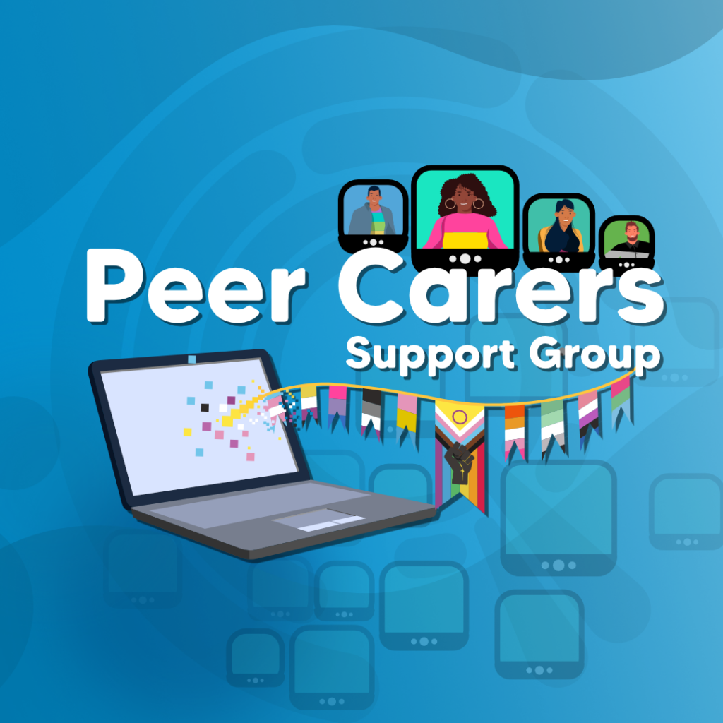 A group of LGBT+ carers joining an online event