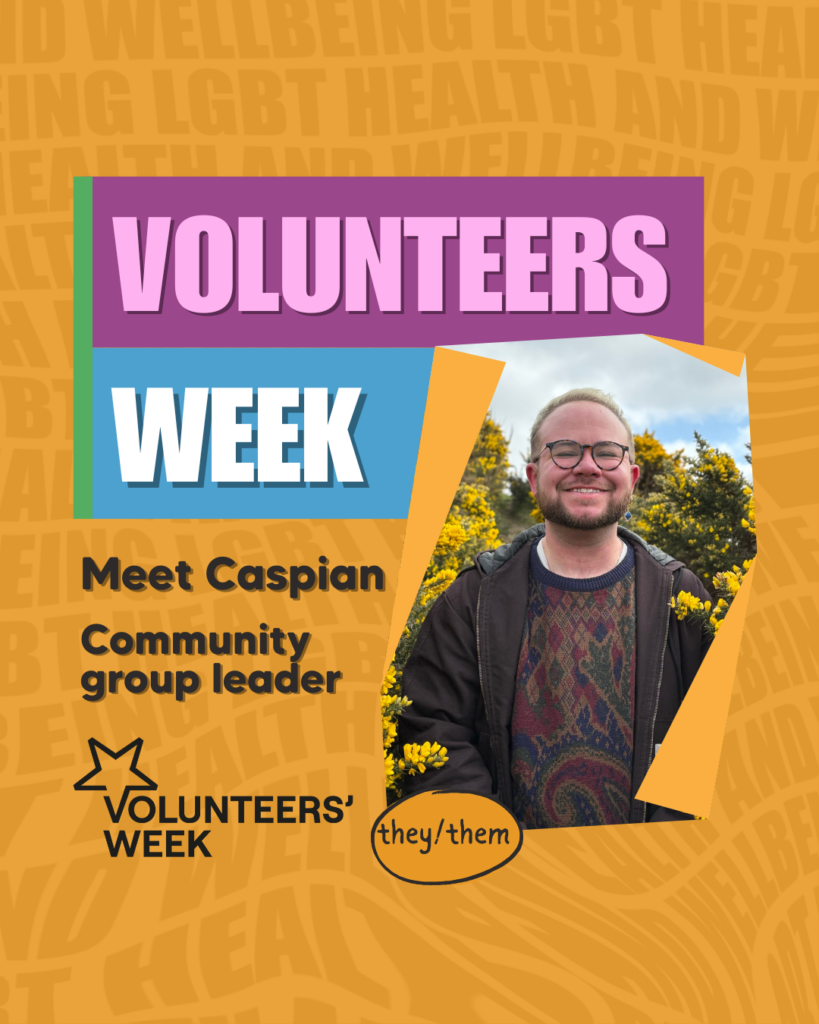 A portrait of Caspian who is one of the leaders of Edinburgh Trans Choir - a community group with LGBT Health and Wellbeing.