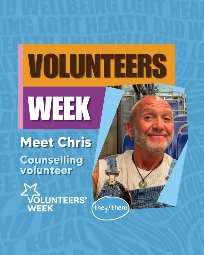 A portrait of Chris who is a counselling volunteer with LGBT Health and Wellbeing.