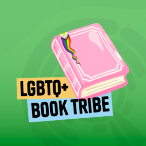 A book with Pride flag bookmark